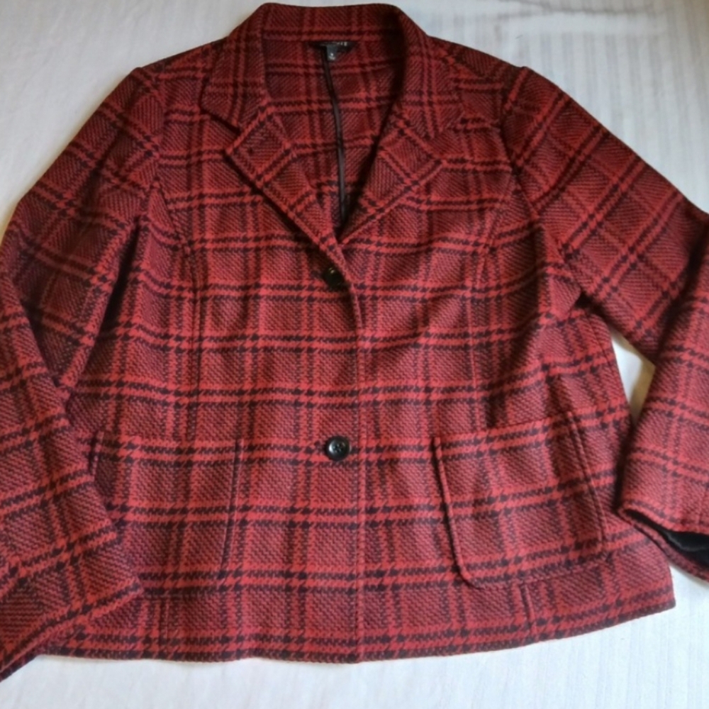 Talbots Blazer 18 Wool Blend Herringbone Plaid Office Preppy Work Career Capsule